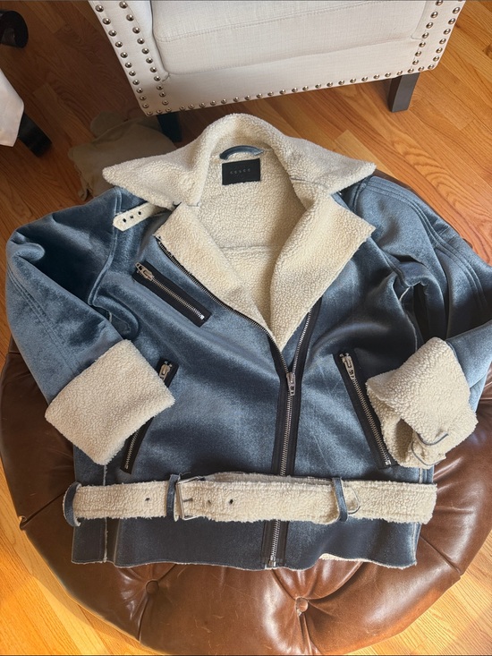 a new day Jackets & Blazers - a new day Blue Faux-Suede Sherpa-Lined Moto Jacket with Cream Trim